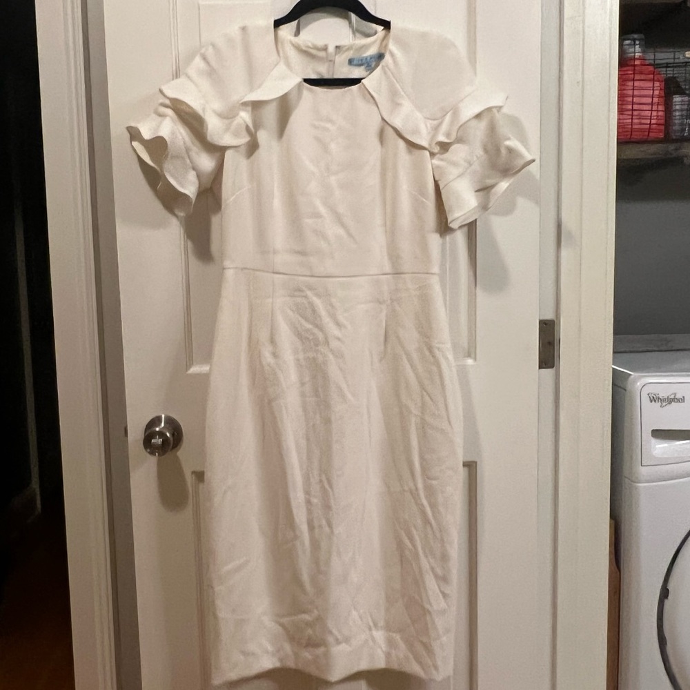 Antonio Melani off-white dress with ruffle detailing size 6